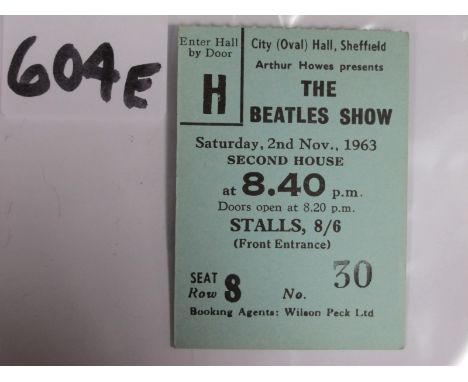 Beatles Concert Ticket: 'The Beatles Show' (Headliners), Saturday 2nd November 1963, Second House 8.40pm, stalls 8/6 seat S30