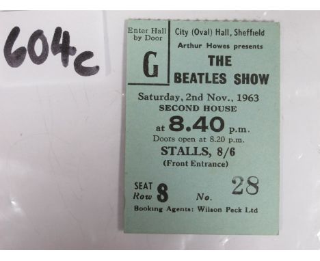 Beatles Concert Ticket: 'The Beatles Show' (Headliners), Saturday 2nd November 1963, Second House 8.40pm, stalls 8/6 seat S28