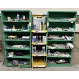 2 steel 6-shelf Racks and Contents, including door and window handles, shoot bolts, etc, as lotted