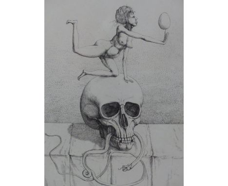 PETER COLLIEN, SKULL, SIGNED AND NUMBERED ETCHING, 30 X 22CM (UNFRAMED) AND ANOTHER SACCO DI ROMA WITH PIETER ACKERMAN (2)