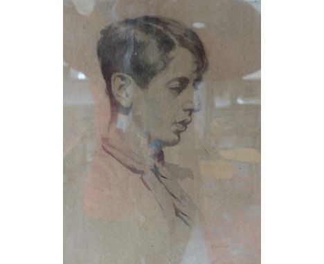 EARLY 20TH CENTURY ENGLISH SCHOOL, "PORTRAIT OF A YOUNG MAN", INDISTINCTLY SIGNED AND DATED, DRAWING, 32 X 25CM AND A PRINT O