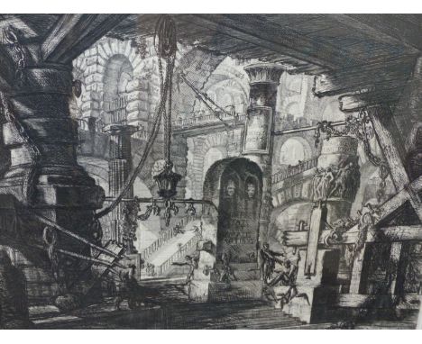 AFTER PIRANESI, A FOLIO PRINT OF A FANTASTIC ARCHITECTURAL INTERIOR, 41 X 56CM