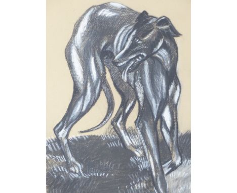 HYDE (ENGLISH SCHOOL 20TH CENTURY), PORTRAIT OF A LURCHER, SIGNED AND DATED 1994, CHARCOAL DRAWING, 45 X 30CM. TOGETHER WITH 