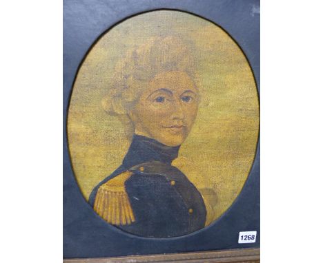 ENGLISH SCHOOL, OVAL PORTRAIT OF A NAVAL OFFICER, OIL ON BOARD , 35 X 29CM MODERN