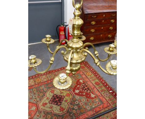 A HEAVY BRASS LATE 17TH CENTURY STYLE SIX LIGHT CHANDELIER