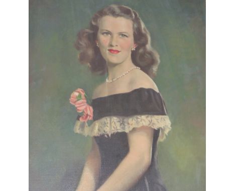 MID 20TH CENTURY ENGLISH SCHOOL, PORTRAIT OF A SOCIETY BEAUTY, INITIALLED AND DATED 1949, OIL ON CANVAS, 90 X 70CM