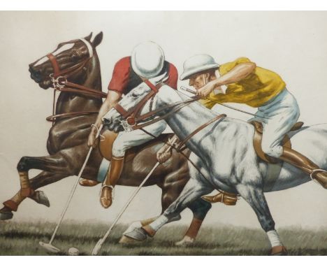 FRANCISQUE REBOUR (FRENCH B.1842) POLO PLAYERS, COLOUR ETCHING, PENCIL, SIGNED AND INSCRIBED, 45 X 68CM