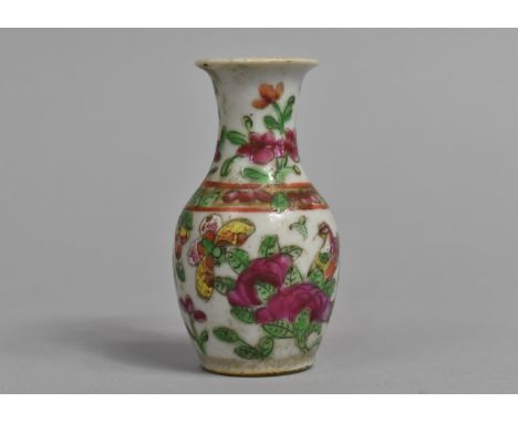 A Late 19th/Early 20th Chinese Canton Famille Rose Miniature Vase, 9cms High 