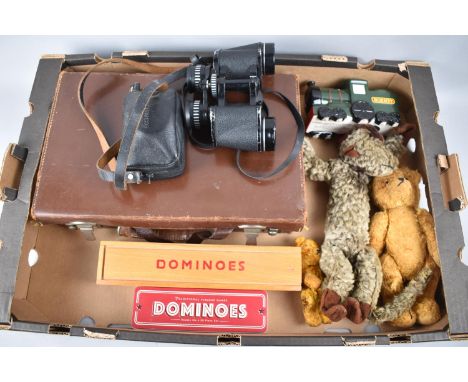 A Collection of Various Sundries to include Leather Briefcase containing Stationery, Letters, Dominoes Binoculars, Hornby Mon