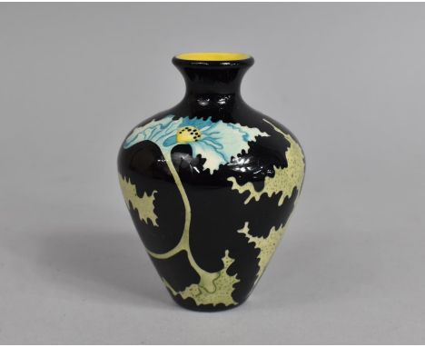 A Cobridge Trial Piece Vase, Decorated with Flowers on Black Ground, Dated 5.8.02, 10cms High 