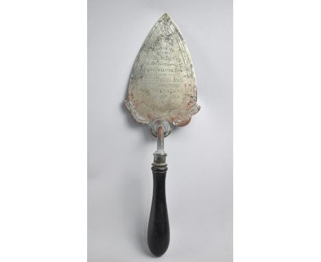 A Late 19th Century Silver Plate and Ebonised Wooden Handled Presentation Trowel, Inscribed "Presented to G E Aldridge Esq. o