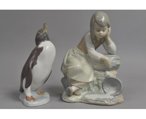 A Nao Study of a Girl by a Well and a Lladro Study of a Penguin 