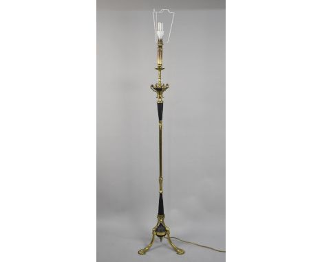 A Late 20th Century Brass and Metal Standard Lamp with Reeded Column Supports and Scrolled Cabriole Tripod Feet 