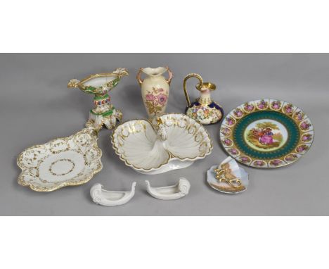 A Collection of Various 19th and 20th century Ceramics to Comprise Encrusted Derby Ewer (AF) Porcelain Garniture (Missing Lid