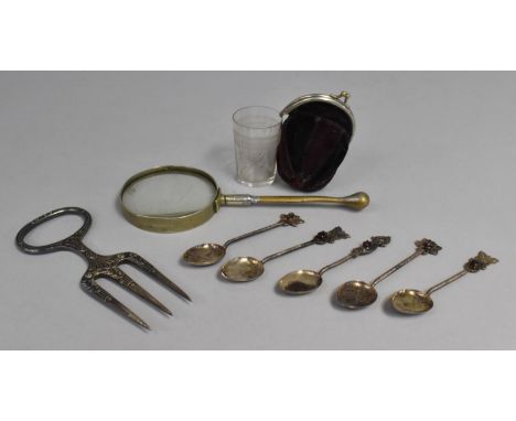 A Collection of Various 19th century and Later Items to comprise Set of Silver Coffee Spoons with Amethyst Stones, Late Victo