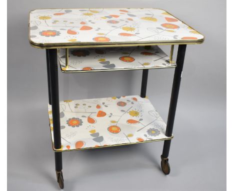 A Mid/Late 20th Century Two Tier Trolley with Stretcher Shelf Under Top decorated with Patterned Paper, Condition Issues 