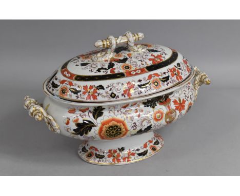 A Late 19th Century Ironstone Tureen and Cover, Stylised Rope Handles and Decorated in the Imari Palette with Chinoiserie Ant