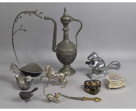 A Collection of Various Metalwares to include Silver Plated Horse, Bird, Nut Cracker, Islamic Kettle, together with an North 