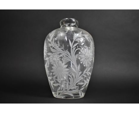 A Glass Baluster Vase with Deeply Etched Floral Design, Polished Pontil to Base, 27cm high 