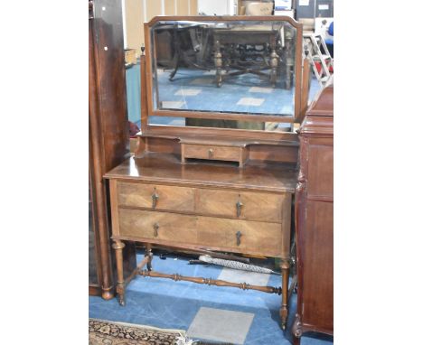 An Early 20th Century Dressing Table with Two Short and One Long Drawer Turned Tapering Supports on Castor with H Stretcher C