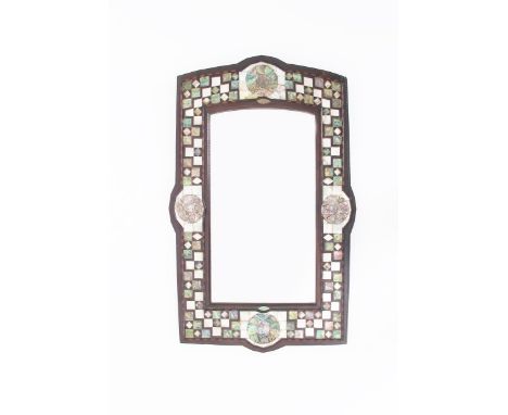 A rosewood wall mirror by Sidney Barnsley probably made for Kenton & Co,  the shaped rectangular frame applied with holly and