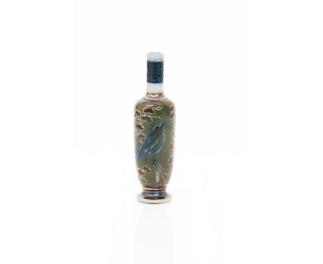 A Martin Brothers stoneware vase by Robert Wallace Martin, dated 1880, shouldered form with cylindrical neck, incised and pai