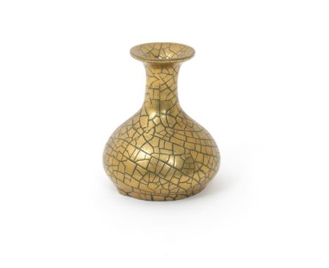 A Sunflower Pottery miniature vase by Sir Edmund Elton, ovoid with tapering neck and everted rim, covered in a gold crackled 