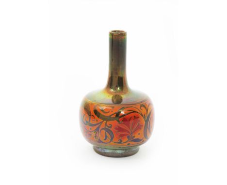 A Pilkington's Lancastrian Pottery vase by William S Mycock, shouldered cylindrical body with cylindrical neck, painted with 