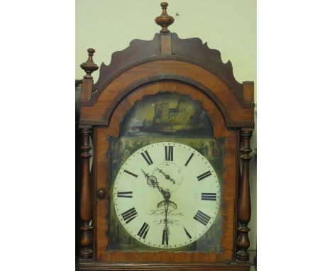 19TH CENTURY WELSH MAHOGANY 30 HOUR LONG CASE CLOCK marked: H.H. Curtis, Neath, the domed hood with finials above arched aper