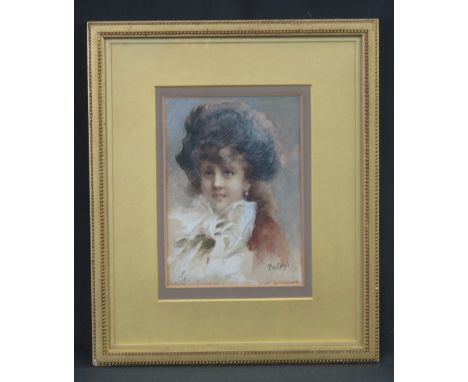 P. ELE LASYLN (?) (Continental School, 19th Century), Portrait of a young woman, indistinctly signed, watercolours, 25 x 18cm