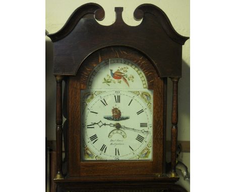 19TH CENTURY WELSH OAK 30 HOUR COTTAGE LONG CASE CLOCK marked: 'Dav'd Jones, Bullfa, Cavo', having broken swan neck pediment 