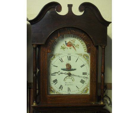 19TH CENTURY WELSH OAK 30 HOUR COTTAGE LONG CASE CLOCK marked: 'Dav'd Jones, Bullfa, Cavo', having broken swan neck pediment 