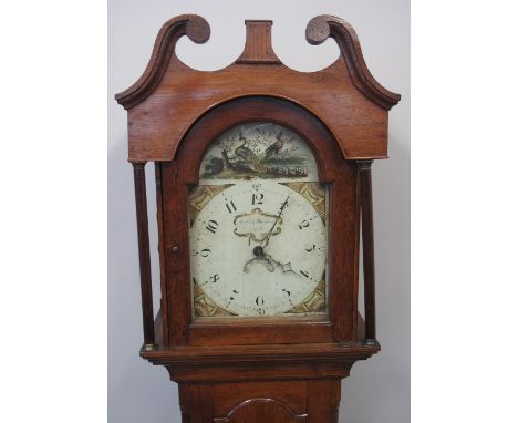 LATE 18TH CENTURY WELSH OAK 30 HOUR LONG CASE CLOCK marked: Jones and Bamford, Neath, the hood with broken swan neck pediment