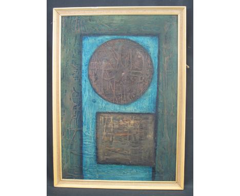 ROBERT HUNTER, (Welsh, 1920-1996), 'Moon Cross', signed verso, oils on board, 60 x 42cm approx.Note: Robert Hunter, decorated