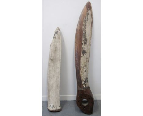 FIRST WORLD WAR PERIOD TWO BLADED, LAMINATED MAHOGANY PROPELLER, partially with original canvas covering, the boss marked: Gr