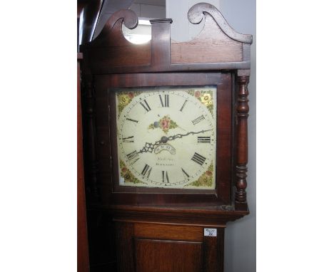 19TH CENTURY 30 HOUR OAK LONG CASE CLOCK, marked: Nicholas, Daventry and having broken swan neck pediment above square apertu