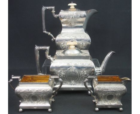 EARLY 20TH CENTURY SILVER PRESENTATION FOUR PIECE TEA SERVICE, by William Briggs & Co, Sheffield 1913, comprising teapot, wat