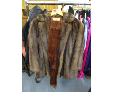 Dickins & Jones - a vintage musquash fur jacket with two large buttons to the front, together with a dyed mink stole, approxi