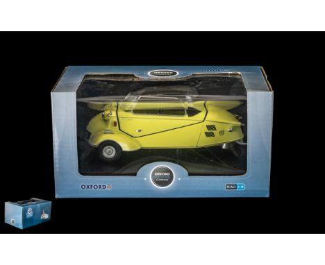 Oxford Automobile Company Scale 1:18 Diecast Model Car 'Heinkel Kabine' Yellow Colourway - Black roof.  Circa 1950s.  Never o