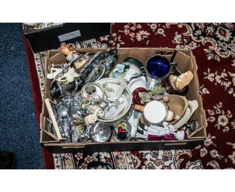 Box of Mixed Collectibles, including seven ceramic Owl figures; a Walt Disney Lady &amp; the Tramp Teapot; a collection of st