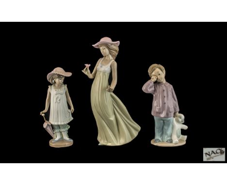 Nao by Lladro Porcelain Figures ( 3 ) In Total. Various Subjects. All 1st Quality and Mint Condition. Tallest Figure 10.25 In