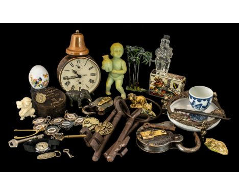 A Mixed Lot Of Collectables -Comprising, A Leather Trinket Box ‘A Stud In The Box Is Worth More In The Bed, Eight Enamel Meda