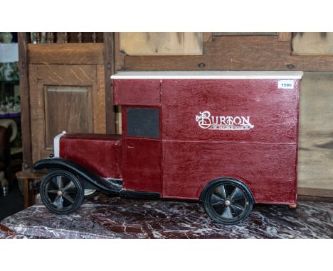 Scratch Built Wooden Van, 'Burtons Tailors of Taste'; 30 inches (75cms) long x 16 inches (40cms) high x 10 inches (25cms) wid