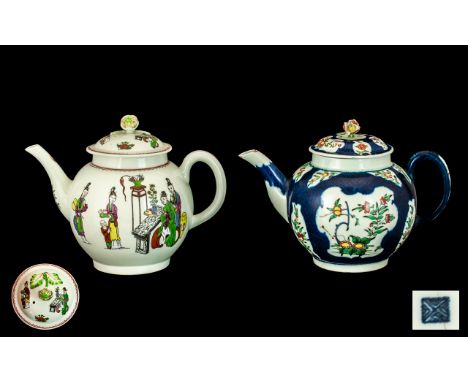 Dr Wall First Period Worcester Underglaze Blue Kakiemon Pattern Teapot with underglaze Chinese seal-cube mark, (teapot cracke