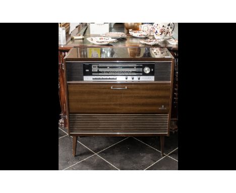 Retro 1960s Grundig Radiogram made in Germany, Stereo Console Como 4/GB.  In decorative lacquered teak cabinet with pull down