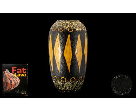 Fat Lava West German Ceramic Art Pottery Sculptured Vase, Scheurich Floor Vase, with Sliced Diamond and Circle Pattern, The B