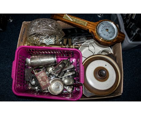 A Mixed Lot of Collectibles including silver plated cutlery, tureens, brass lamp, prints, glass bowls etc etc