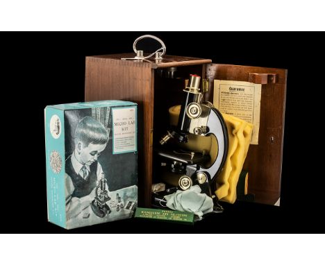 Microscope In Mahogany Case by ( W. R. Prior and Co Ltd ) Chrome Mounted with Chrome Carrying Handle with a Boxed Micro Lab K