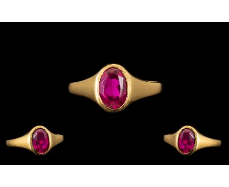 Portuguese 18ct Gold Stunning Single Stone Ruby Set Ring.  Poss. Mozambique natural ruby of pigeons blood colour. (Wonderful)