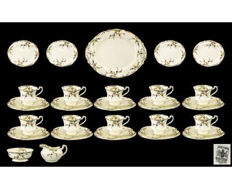 Royal Paragon Fine Bone China 'Thorn' Tea Service.  Beautiful set, comprising Milk Jug, Sugar Bowl, 10 Cups, 10 Saucers, 10 C